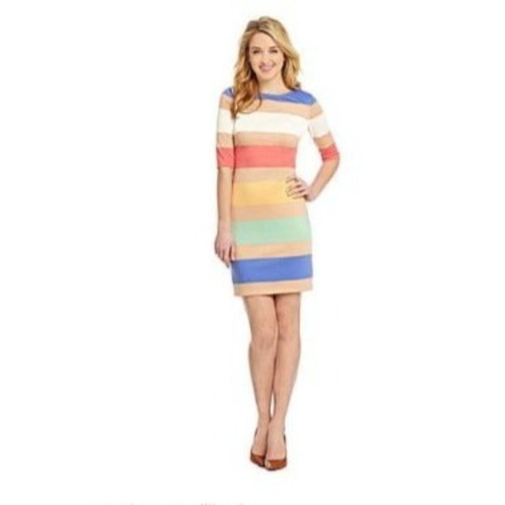 Jessica Simpson  Striped elbow Sleeve  Dress Womens Size 12 ponte knit new